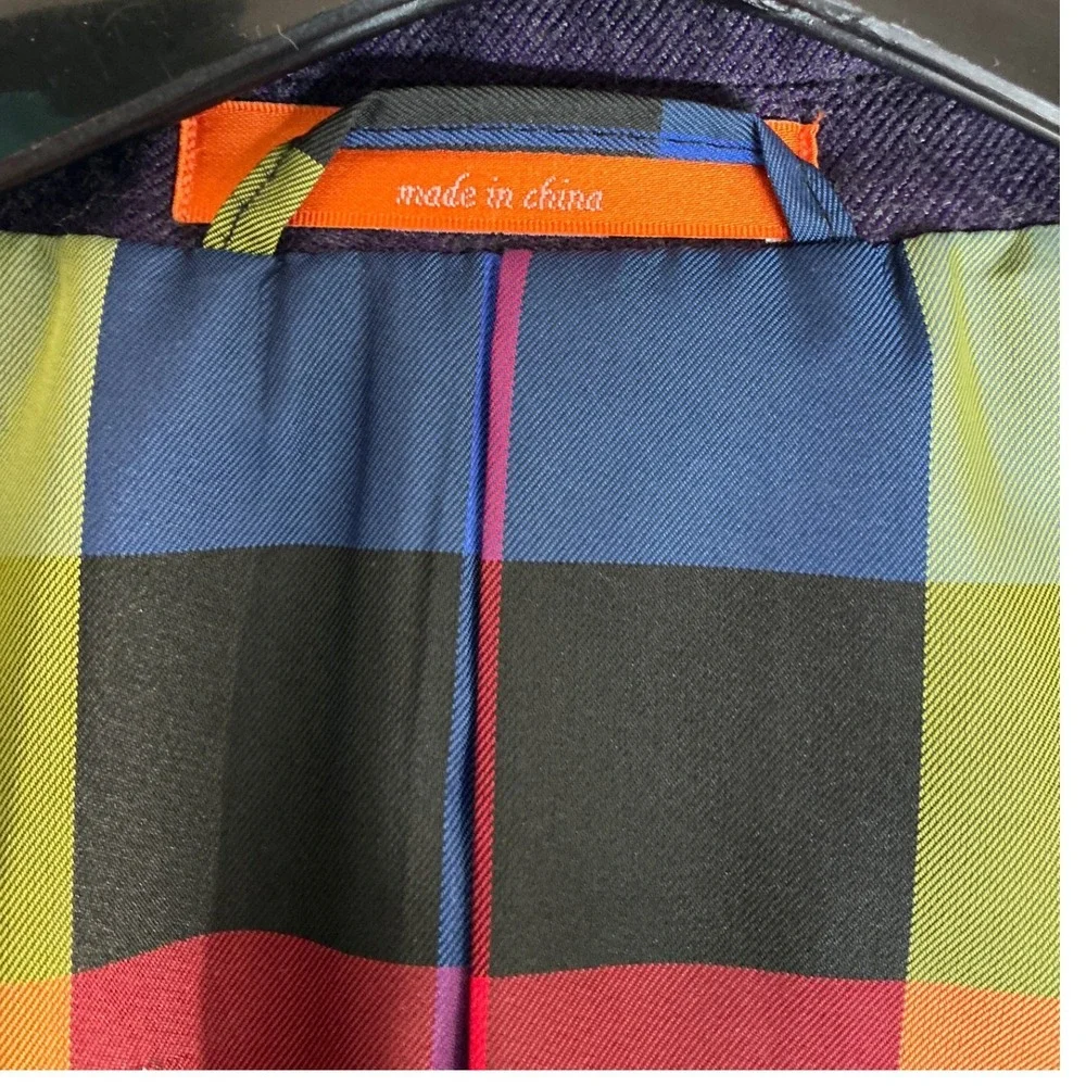 Tallia Blazer Mens 50R Purple Elbow Patches Rainbow Plaid Lining Sport Coat
